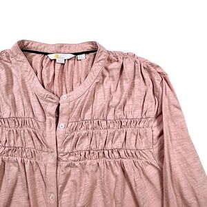 Boden Pink Smocked Cotton Slub Button Down Top Plus Size US 20/22